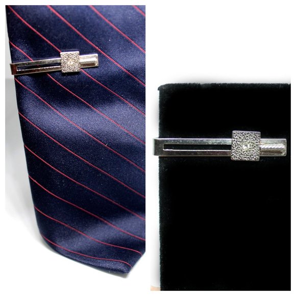 Vintage Square Crystal Stone Rectangle Tie Clip | Father's Day Gift | Groomsmen - Picture 8 of 8